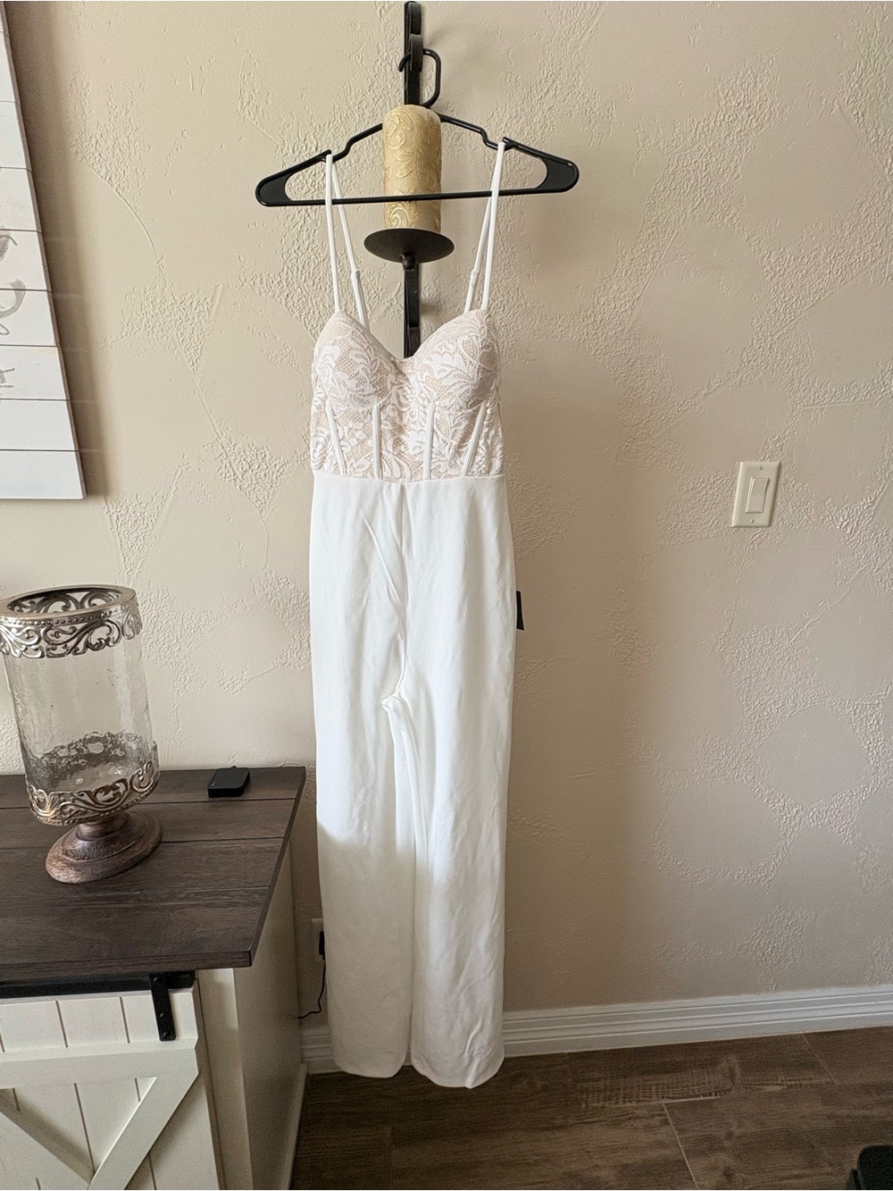 Lulu's White Lace-Bodice Spaghetti-Strap Jumpsuit